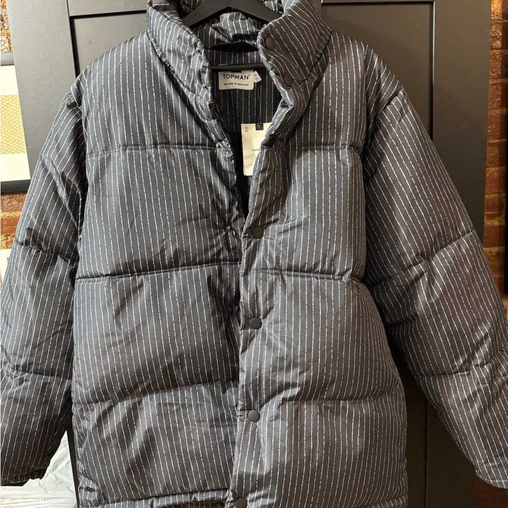 Topman Gray Puffer Jacket with Ribbed Pattern - Picture 3 of 12